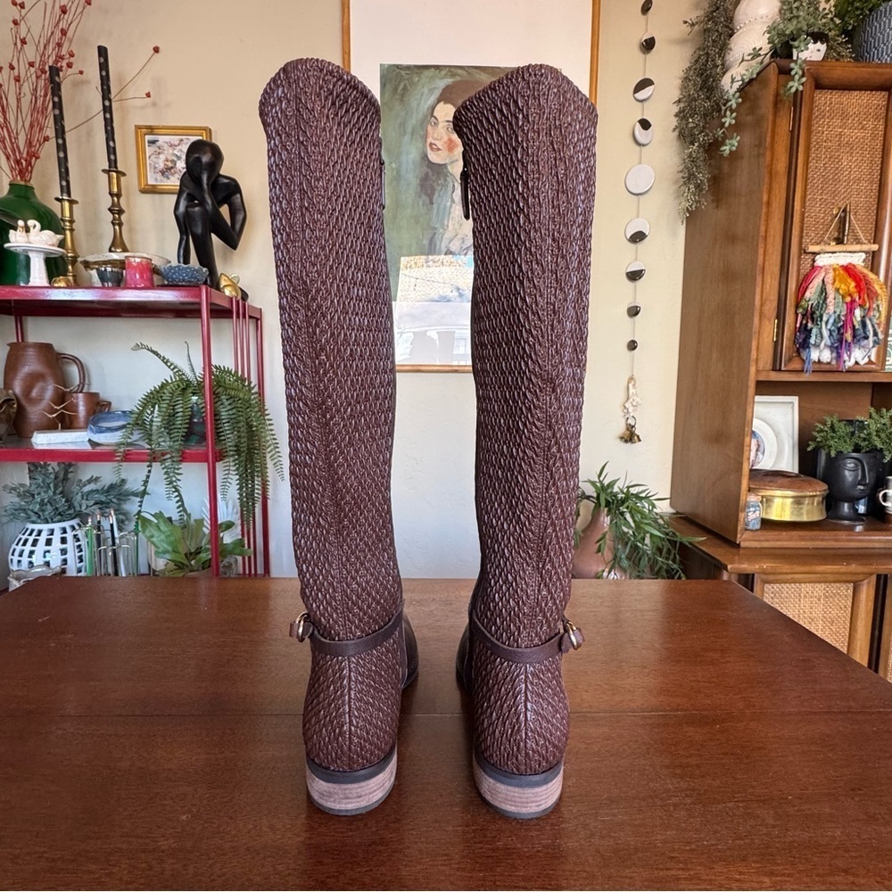 Cole Haan Isabell Stretch Riding Boot Chestnut Brown Leather Low Block Heel | 6 - Picture 4 of 11
